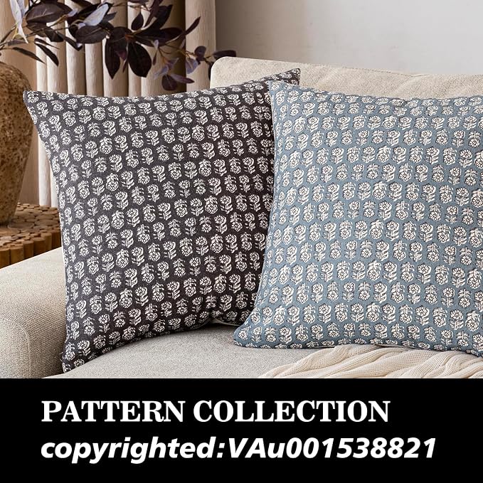 Foindtower Set of 2 Decorative Neutral Floral Print Throw Pillow Covers Vintage Accent Farmhouse Cushion Covers Boho Home Decor for Sofa Couch Chair Bedroom Living Room,24×24 Inch,Black