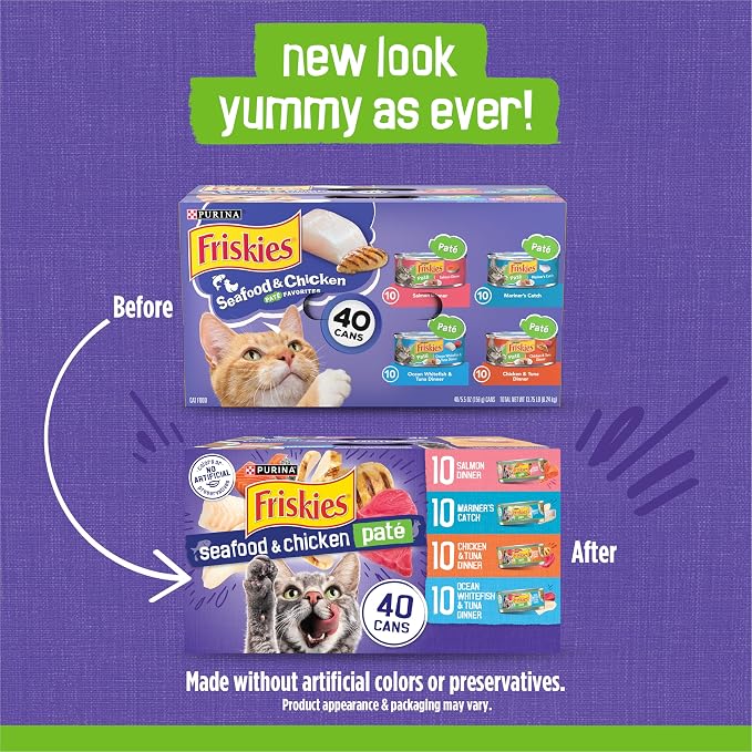 Friskies Purina Pate Wet Cat Food Variety Pack Seafood and Chicken Pate Favorites VP - 5.5 oz. Cans,(Pack of 80)