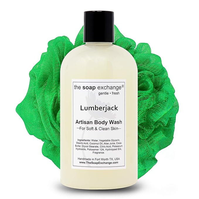 The Soap Exchange Body Wash - Lumberjack Scent - Hand Crafted 12 fl oz / 354 ml Natural Artisan Liquid Soap for Hand, Face & Body, Shower Gel, Cleanse, Moisturize, & Protect. Made in the USA.