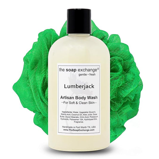 The Soap Exchange Body Wash - Lumberjack Scent - Hand Crafted 12 fl oz / 354 ml Natural Artisan Liquid Soap for Hand, Face & Body, Shower Gel, Cleanse, Moisturize, & Protect. Made in the USA.