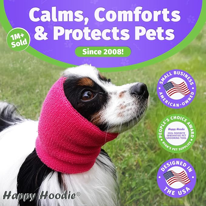 Happy Hoodie The Original Dog & Cat Calming Band - American Brand - Anxiety Relief/Noise Protection-Grooming-Thunder-Fireworks (Small, Pink) - Since 2008