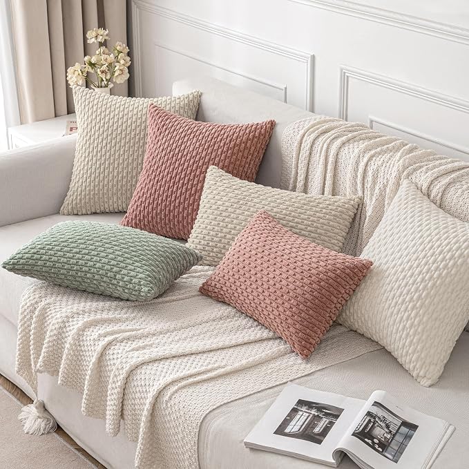 MIULEE Lumbar Decorative Throw Pillow Covers 12x20 Greyish Green Corduroy | Textured Striped Pack of 2 Striped Pillow Covers Modern Farmhouse Home Decor for Couch Bed Sofa Living Room