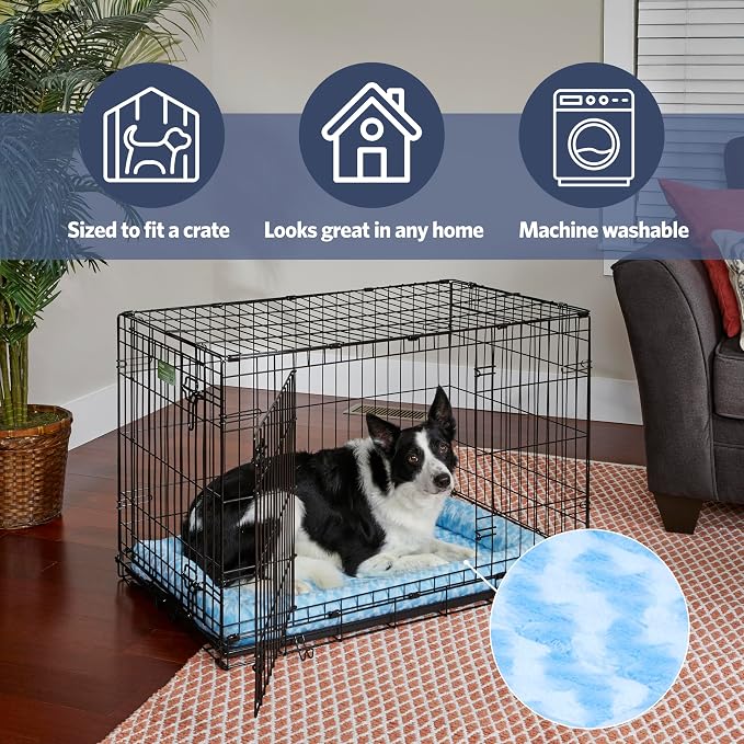 MidWest Homes for Pets QuietTime Fashion XXS Dog Bed – Blue Faux Fur Bolster, Ultra-Soft and Machine Washable, Fits 18-Inch Crates and Carriers, for Small Dogs and Cats (Pack of 2)
