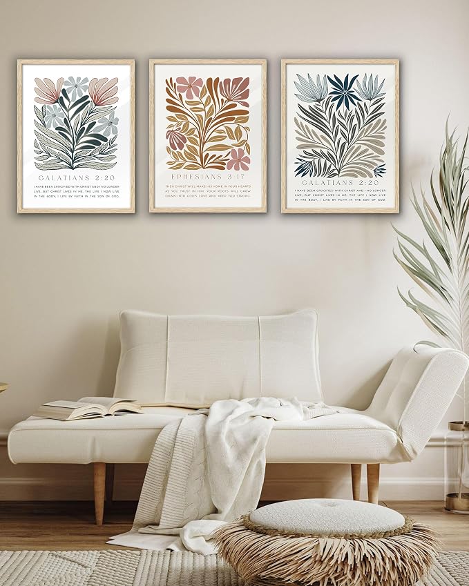 EcoHest 12x16 in Galatians 2:20 Abstract Floral Framed Christian Wall Art | Natural Oak Wood Frame with Canvas Wall Art, Boho Scripture Bible Verse Decor for Bedroom, Living Room, Office, Church, 1Pack