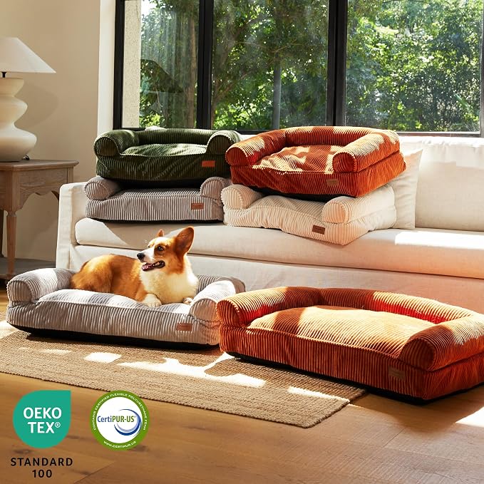 FUKUMARU Dog Couch Bed, Corduroy Cozy Cat Bed, Waterproof, Washable Cover | 28in Orthopedic Dog Beds Sofa for Small Dogs and Large Cats, Cute Warm Cotton Pet Sofa