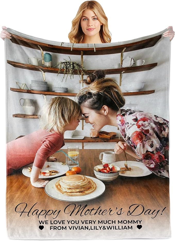 Custom Blanket with Text Picture Collage, Customized Throw Blankets | Personalized Christmas Birthday Anniversary Wedding, Personalized Photo Blankets Gifts for Mom from Daughter Son