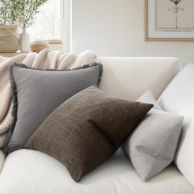 MIULEE Pack of 2 Linen Textured Pillow Covers, 18x18 Inch Dark Brown | Decorative Burlap Throw Pillowcases, Neutral Boho Farmhouse Accent Home Decor for Sofa Couch Bedroom Living Room