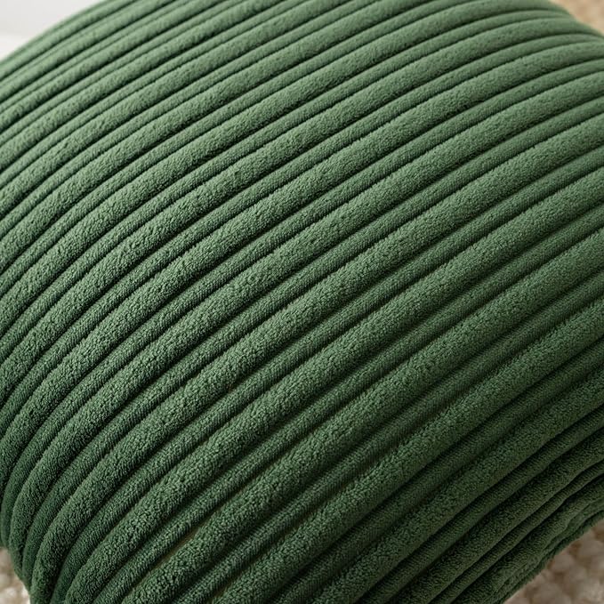 UGASA Velvet 12x20 Inch Lumbar Soft Throw Pillow Covers Decorative Corduroy Striped Both Sides Solid Rectangular Cushion Cases Boho Farmhouse for Couch Bedroom Sofa Home, Pack of 2, Moss Green