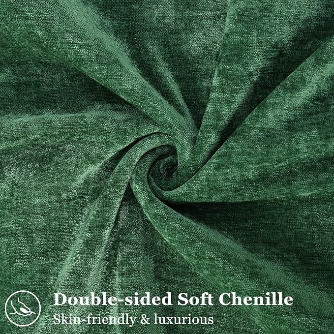 decorUhome Chenille Green Velvet Throw Pillow Covers 18x18 Set of 2 | Fall Soft Couch Decorative Modern Farmhouse Pillow Cases with Elegant Design for Sofa Bed Living Room Home Decor