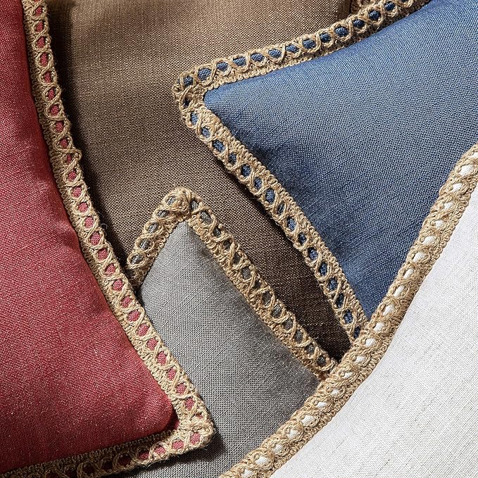 Phantoscope Pack of 2 Farmhouse Decorative Solid Throw Decorative Pillow Cover Burlap Linen Trimmed Tailored Edges Grey 20 x 20 inches, 50 x 50 cm