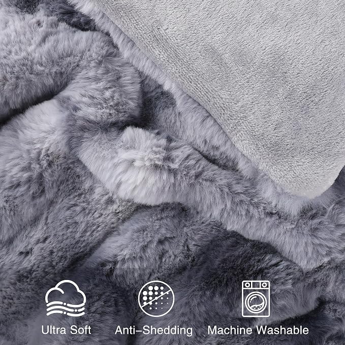 Comelady Soft Fluffy Faux Fur Throw Blanket 50"x60", Bubble Plush Texture | Tie-dye Grey Blue Thick Fuzzy Throw, No-Shedding, Aesthetic & Cozy for Couch Bed Room Decor, Warm Gift for Women Men