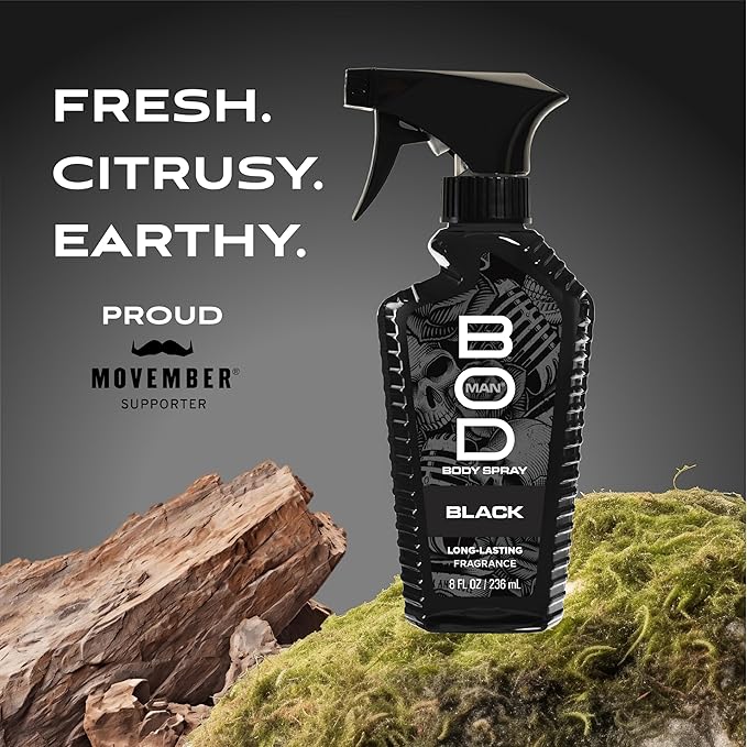 BOD man Fragrance Body Spray, Black, 8 fl oz (Pack of 2)
