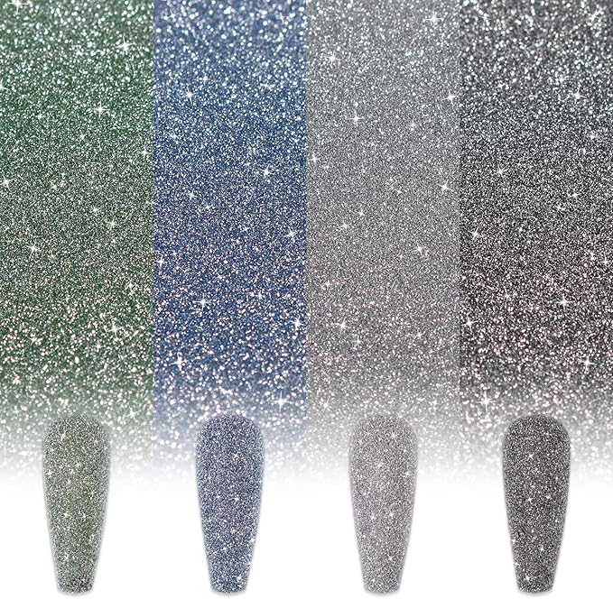 Laza 8 Colors Korea Diamond Nail Powder Sparkling Crystal Glitter Holographic Nail Dust Laser Silver Bright Shining Flakes for Acrylic Nails Polish Nail Art DIY Decoration - Shine Rainbow