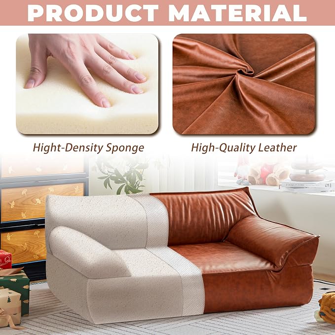 Large Leather Dog Sofa Pet Bed Couch for Large and Medium Dogs Under 70 lbs | Brown Luxurious Vintage Elevated Dog Sofa, Chaise Indoor Furniture Style Pet Supplies Low Maintenance