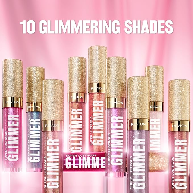 REVLON Super Lustrous Glimmer Gloss, Non-Sticky Lip Gloss, High-Shine Finish, Plant-Based Glitter, 008 Rose Glow, 0.13 fl oz