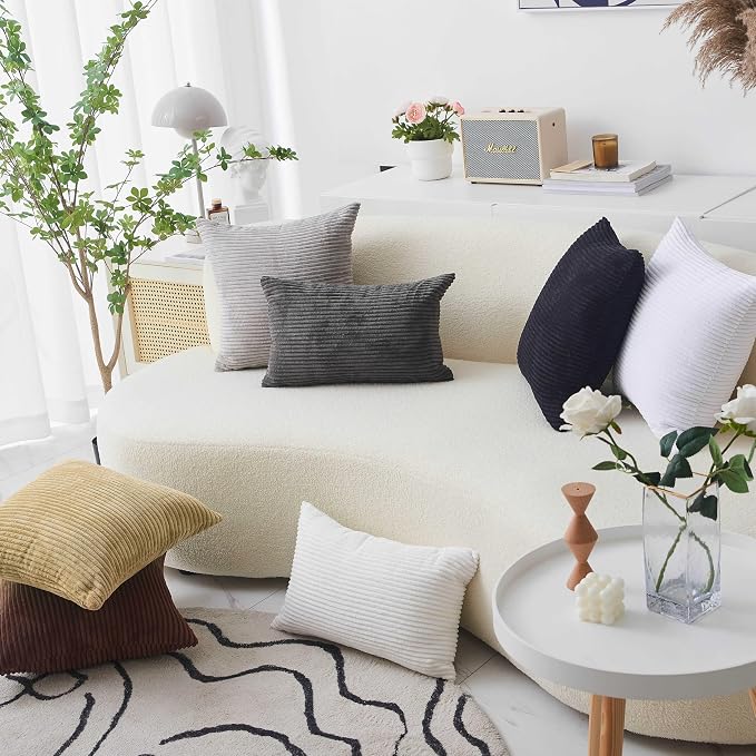 Home Brilliant Pillow Cover 18x18 Decorative Soft Velvet Corduroy Striped Square Throw Pillow for Bench Couch Sofa Summer Decor, 18 x 18 inch (45cm), Taupe