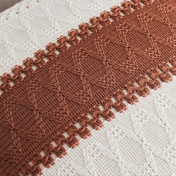 2 Pack Boho Throw Pillow Covers, Contrast Terracota 24x24in | Soft Breathable Cotton, Farmhouse Decorative Couch Pillow Cases, Cushion Covers for Sofa Bed Living Room Home Decor