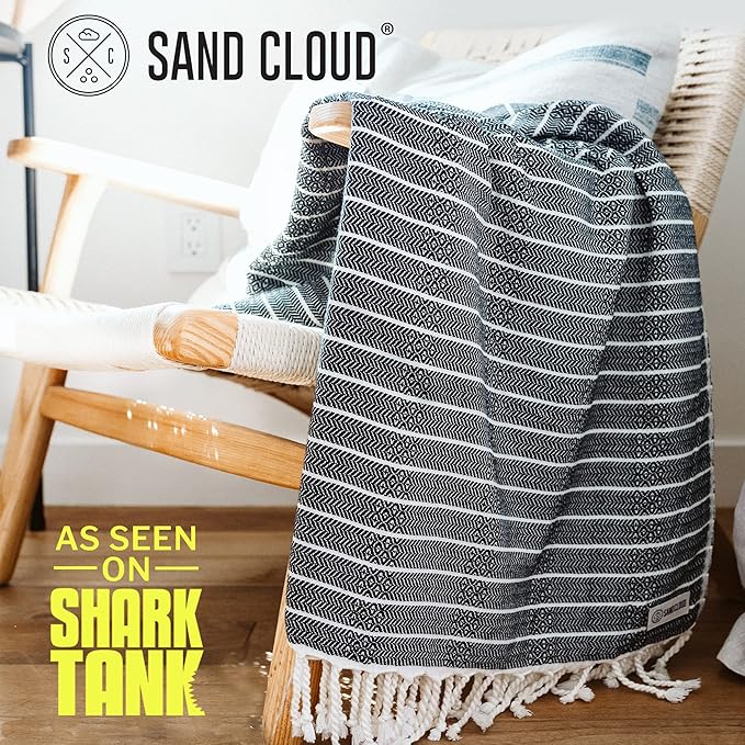 Sand Cloud Turkish Beach Towel - Sand Resistant - 100% Certified Organic Turkish Towel - Quick Dry Towel for Beach, Picnic, Blanket or Bath Towel - As Seen on Shark Tank - Gocek (Black)