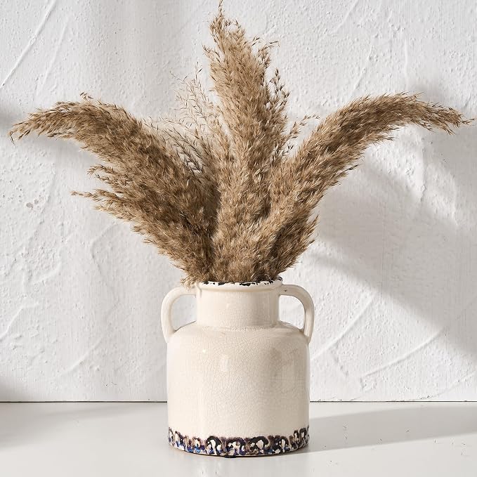 Emotionally Grounded Vase, Vaseking Ceramic Rustic Vase with 2 Handles, 5.83 inch Minimalist Decorative Farmhouse Vases for Home Decor, Living Room, Enterway, Table Decoration, White