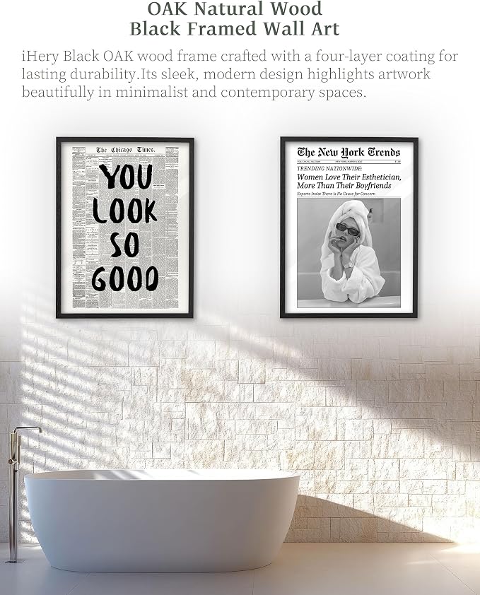 iHery 16x20in Women Love Their Esthetician Framed Bathroom Wall Art | Black OAK Wood Frame with Canvas Print, Funny Esthetician Decor for Salon, Bathroom, Bedroom, Dorm and Living Room, 1Pack