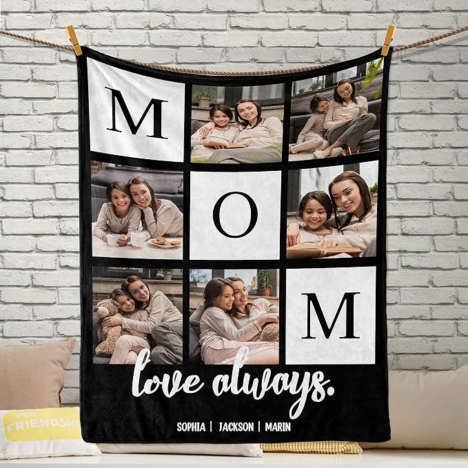 Custom Mothers Day Birthday Gifts for Mom, Personalized Blanket with Photos | to My Mom Gift from Daughter Son, Custom Blanket with Pictures Text, Christmas Birthday for Wife Grandma Women