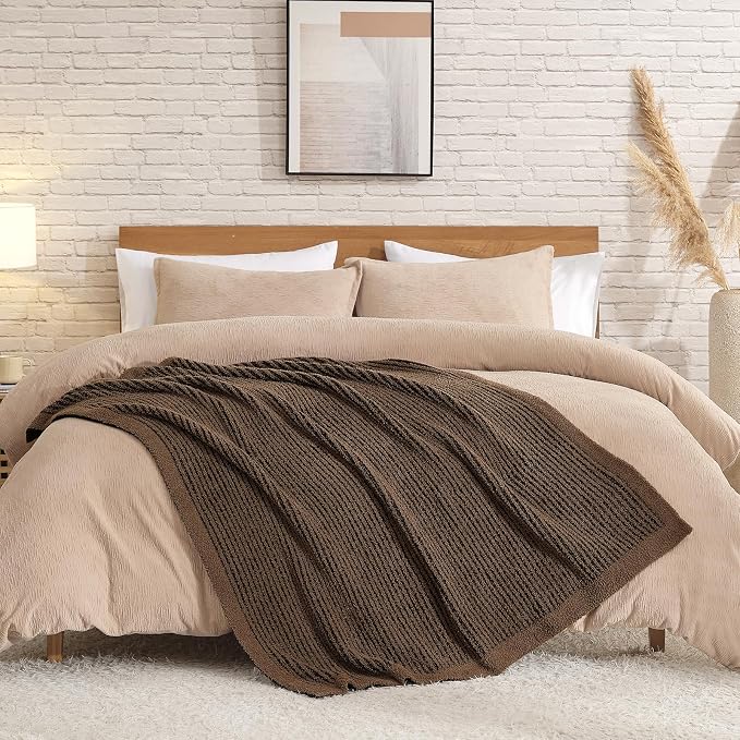 Snuggle Sac Chocolate Brown Throw Blanket for Couch, Fuzzy Microfiber Throws, Knit Soft Blankets for Couch, Sofa, Travel, Black Brown, 50x60 inches