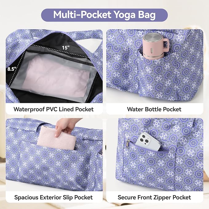 BOULDER BEE Yoga Mat Bag with Wet Pocket, Large Yoga Mat Carrier Fits All Your Stuff, Personalized Yoga Gifts, Gym Tote Bag for Women