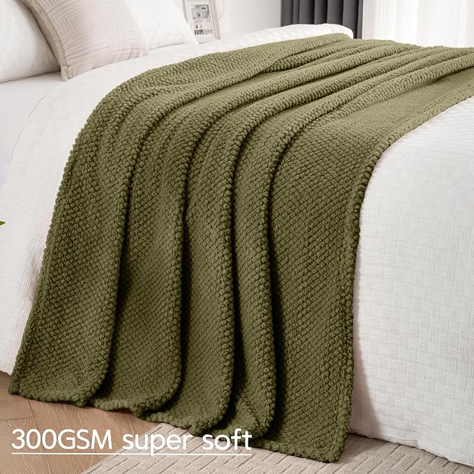 Super Soft 300GSM Green Large Queen Blanket for Couch, Couch Sofa Bed Throw, Lightweight Fuzzy Cozy Blankets for All Seasons Farmhouse, 90x90