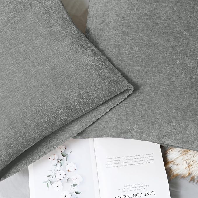 CaliTime Decorative Throw Pillow Covers 26 X 20 Inches Medium Grey | Pack of 2, Cozy Chenille Cushion Cases for Sofa Bed Living Room Farmhouse Home