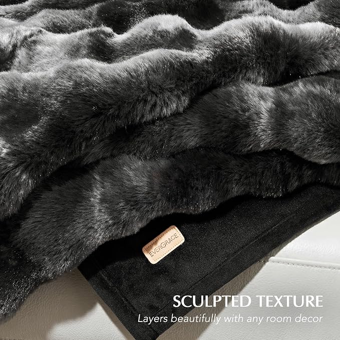 Faux Rabbit Fur Bubble Throw Blanket, 50"x60", Marble Black | Ultra Soft, Luxury Faux Rabbit Fur Throw, Thick Warm Bubble Blanket, Cozy Fluffy Reversible, for Bed, Couch, Chair, Sofa