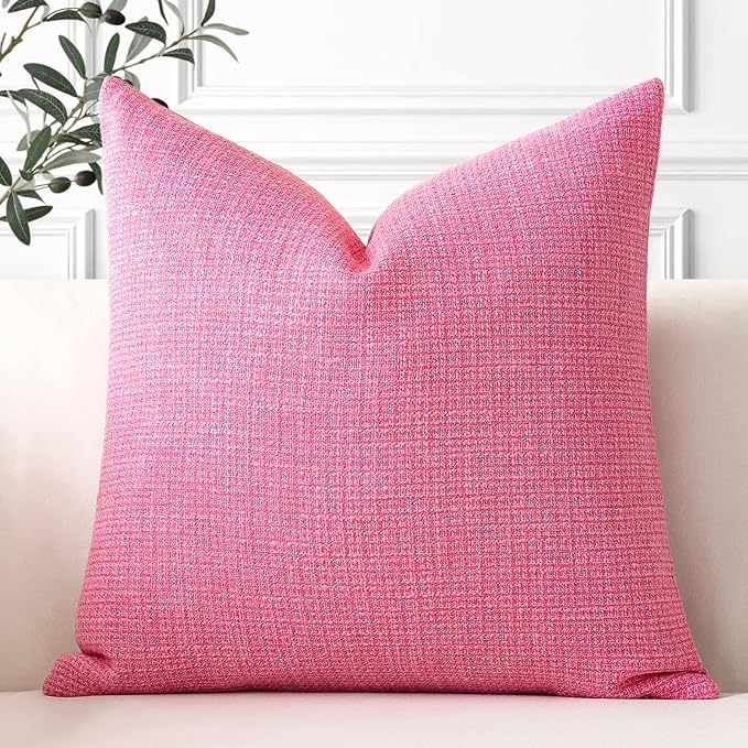 OTOSTAR Linen Throw Pillow Cover Set of 1 Decorative Square Pillowcases Cushion Covers 18x18 Inch for Home Decor Sofa Bedroom Car 45 x 45CM Rose Pink