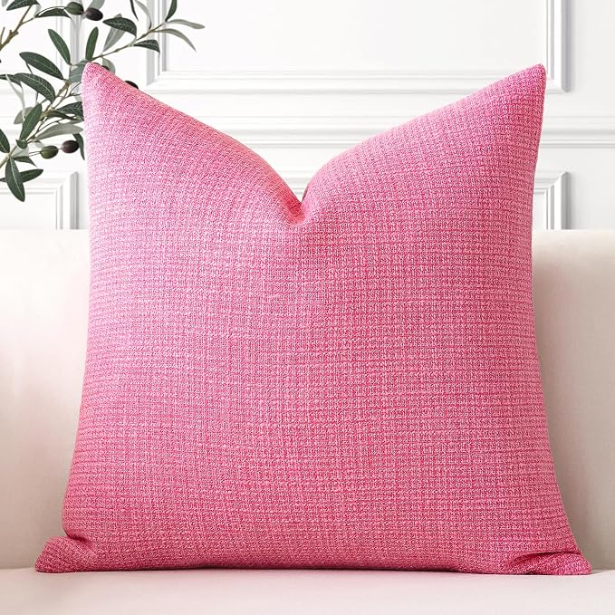 OTOSTAR Linen Throw Pillow Cover Set of 1 Decorative Square Pillowcases Cushion Covers 20x20 Inch for Home Decor Sofa Bedroom Car 50 x 50CM Rose Pink