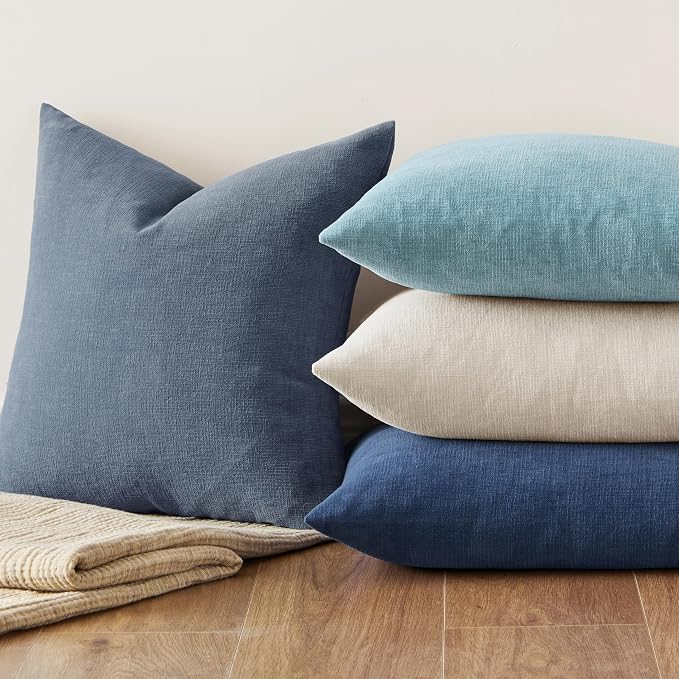 MIULEE Dark Grey Blue Chenille Couch Throw Pillow Covers, 18x18 | Set of 2, Soft Coastal Home Decor, Modern Farmhouse Decorative Pillowcases for Sofa Living Room Bed