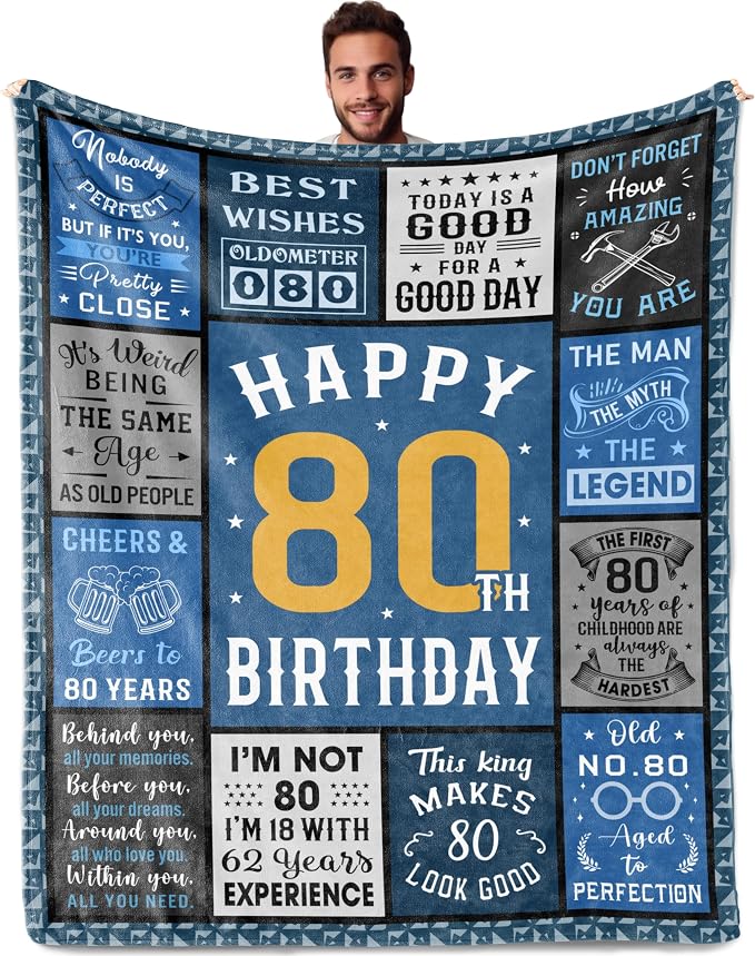 80th Birthday Gifts for Men Women, Best 80th Birthday Decorations for Men | 80 Year Old Birthdays Gift for Man, Funny 1945 Birthdays Gift for Man ideas Blanket 50"X60"