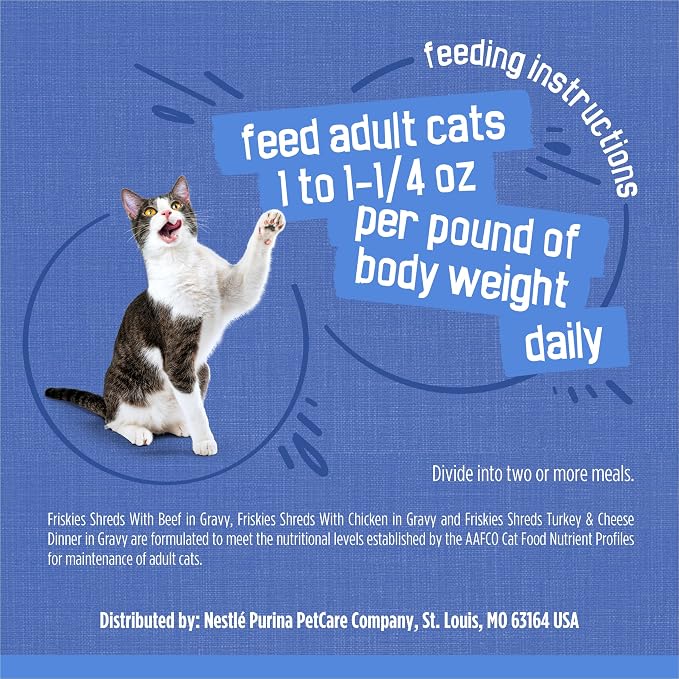 Purina Friskies Gravy Wet Cat Food Variety Pack, Shreds With Beef, With Chicken, and Turkey and Cheese Dinner - (Pack of 24) 5.5 oz. Cans
