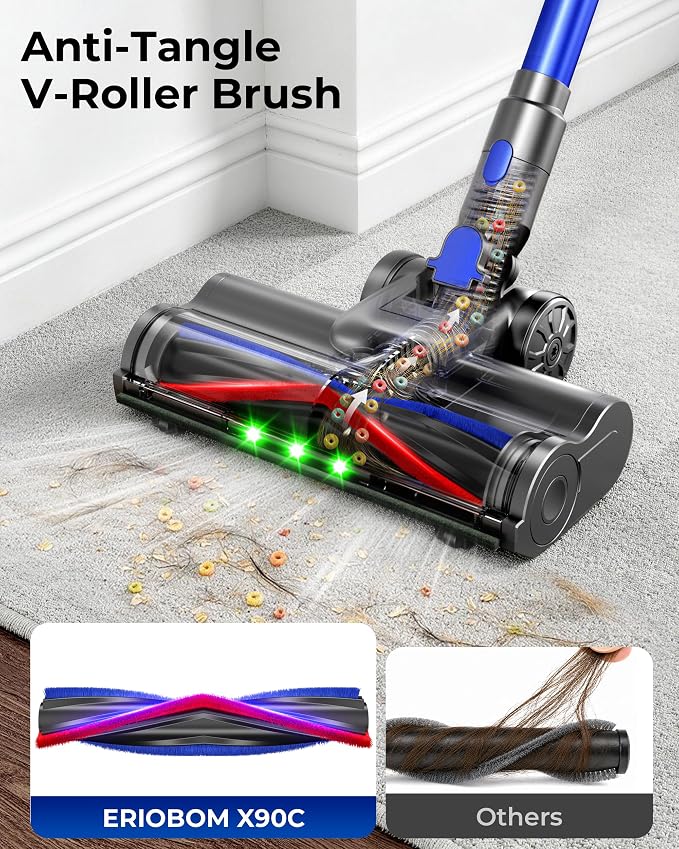 Cordless Vacuum Cleaner, 650W 55KPa Powerful Suction, 70Mins Self-Standing Stick Vacuum with Anti-Tangle Brush, Touch Screen & 1.8L Dust Cup, Vacuum Cleaners for Home, Pet Hair, Carpets & Hard Floors