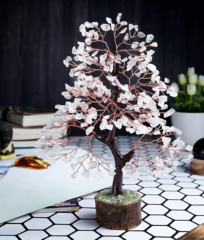 Clear Quartz Gemstone Tree of Life Feng Shui & Chakra Decor - Crystal Money Tree Bonsai for Positive Energy & Healing - Home Decor & Good Luck Spiritual Gift