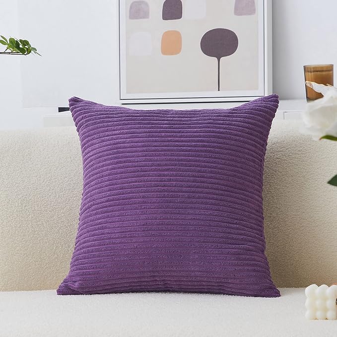 Home Brilliant Purple Euro Sham Velvet Corduroy Decorative Throw Pillow Cover for Couch Bench Living Room, Eggplant, (66x66 cm, 26inch)
