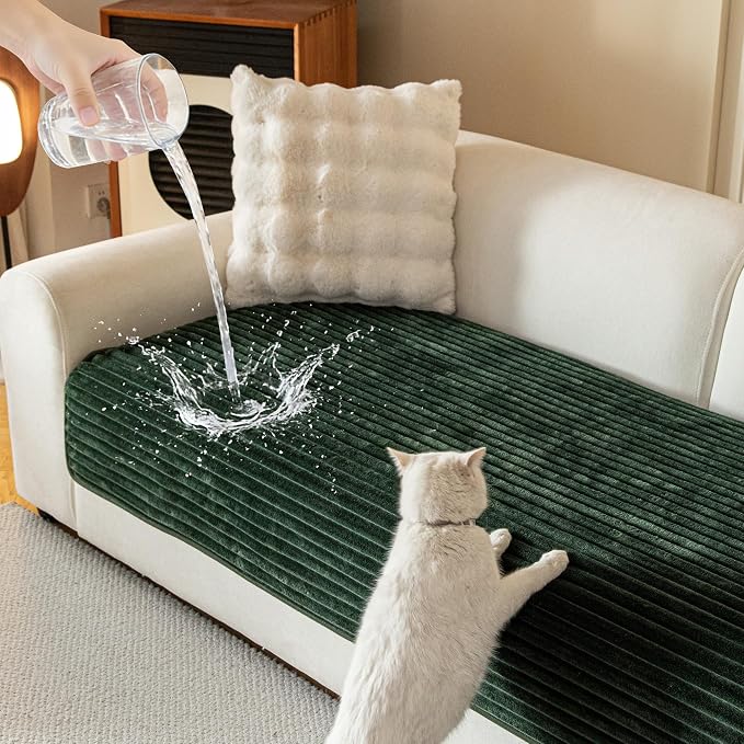 MYSKY HOME 100% Waterproof Couch Cover, Couch Covers for Dogs Washable, Non Slip Couch Covers for 3 Cushion Sofa Pet Friendly, Thick Sofa Covers Slipcovers Furniture Protector, Moss Green, 35"x82.7"
