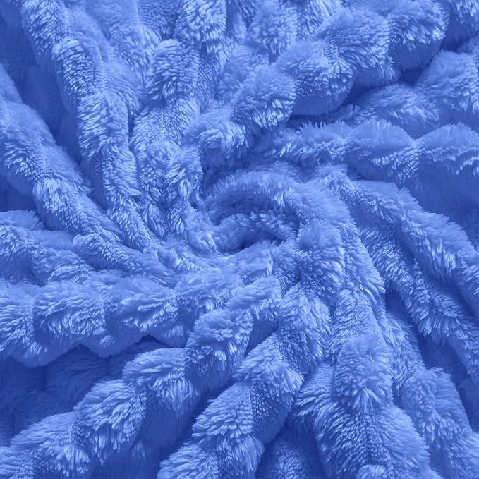 Vessia Flannel Fleece Throw Blanket(50x70 inch), 3D Jacquard Blue Fuzzy and Warm Blanket for Couch,Sofa,Bed,Chair, 300GSM Super Soft Touch Cozy Lightweight Throw for All-Season Home Decor