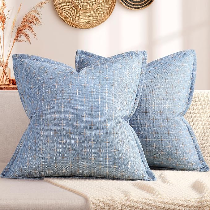 Pillow Covers 16x16 Set of 2 Soft Polyester Textured Pillow Covers with Stylish Flange Edge Cozy Farmhouse Throw Pillows for Couch Bed Sofa Living Room