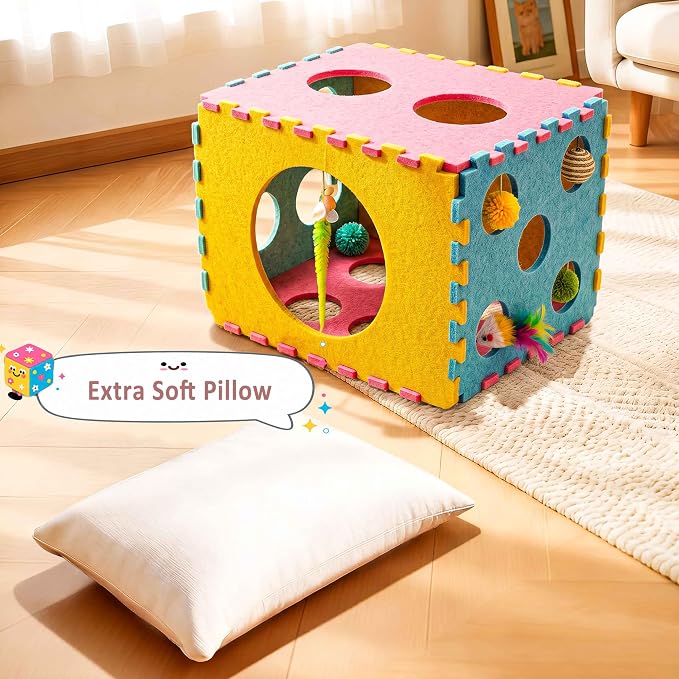 41 Pcs Interactive Cat Toys for Indoor Cats, Kitten Toys | with Soft Pillow, Catnip Toys, Chew Rope, Feather Wand, Springs, Balls, Cat Gifts
