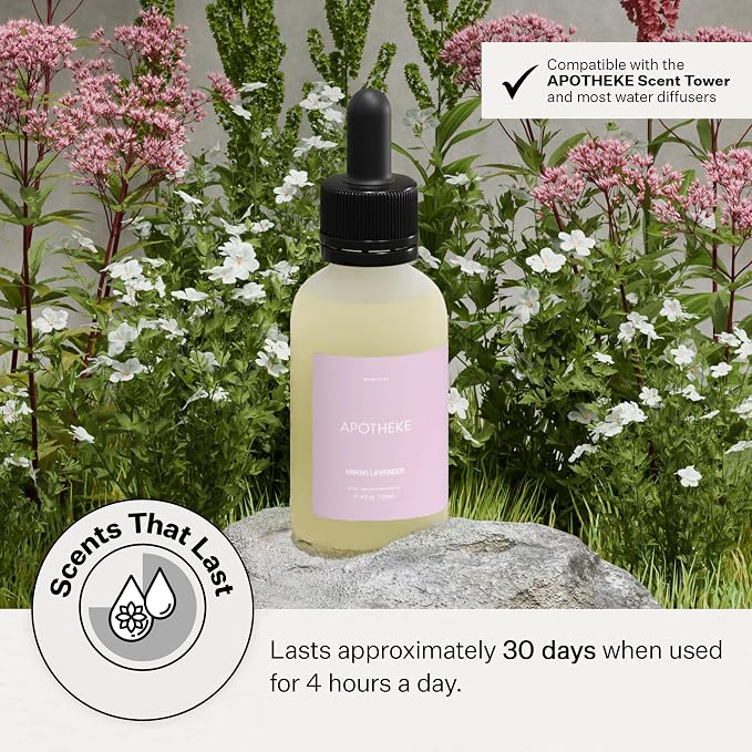 Apotheke Scent Tower Aromatherapy Diffuser Fragrance Refill, Hinoki Lavender (30 ml) - Long-Lasting Perfume-Grade Essential Oil for Clean & Fresh Home, Office, Hotel & Large Rooms