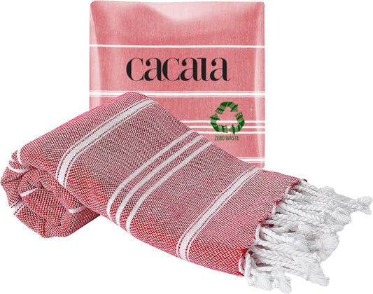 Cacala 100% Turkish Cotton Kitchen Tea Towels, Highly Absorbent Luxury Soft Quick Drying Dish Towel with Hanging Loop for Gym, Yoga, Bath, Sports, Cleaning and Kitchen (23 x 36), Red