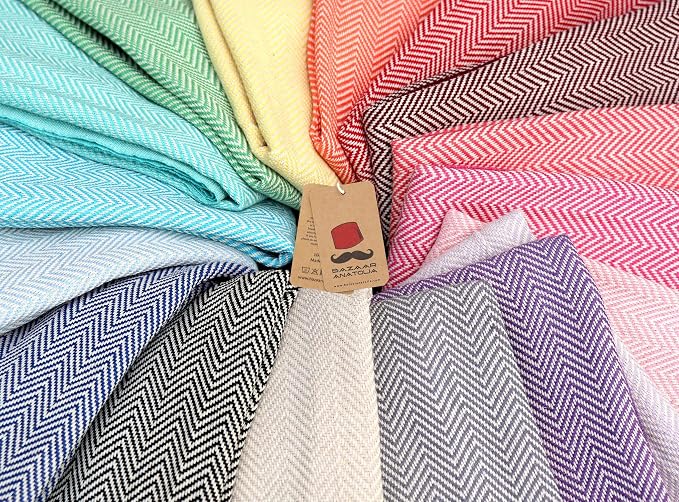 Bazaar Anatolia Turkish Beach Towel 100% Cotton Bath Towels 71x39 Quick Dry Sand Free Lightweight Large Oversized Herringbone Green