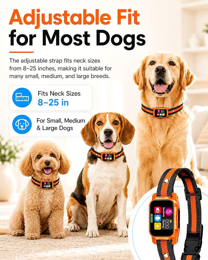 Smart Dog Bark Collar - Anti Barking Device for Large Medium Small Dogs, Stop Excessive Barking & Aggression Behavior, with 5 Modes & 5 Sensitivity, IP67 Waterproof for Indoor/Outdoor Use, Orange
