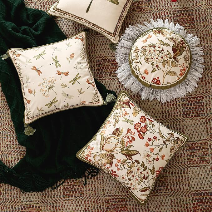 Designer Vintage Velvet Throw Pillow Cover,18"x18"-Grace A | Pillow Cover,Concealed Zipper Design,Dragonfly Pattern,Sofas,Bedroom,Living Room,Lounge Chairs,All Season Home Decor