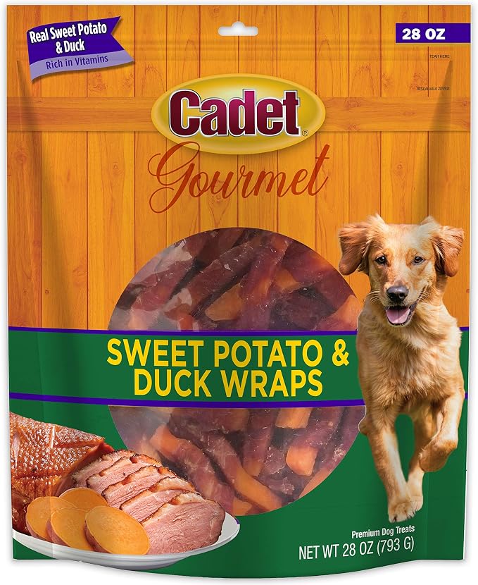 Cadet Gourmet Sweet Potato & Duck Wrapped Biscuits Dog Treats, 28 oz | Real sweet potato & duck, dog treats wraps, crunchy healthy dog treats, great for training, for small & large breeds