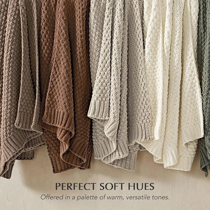 EVERGRACEHOME Chunky Chenille Knit Throw Blanket, 60 x 80, Burnt Orange | Sculpted Moss Stitch, Chic Modern Farmhouse, All-Season Warmth, OEKO-TEX® Certified, Elegant Blanket for Couch, Bed, Sofa