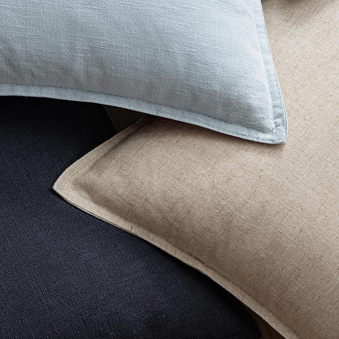 EMEMA Decorative Linen Throw Pillow Covers 20x20 Inch Light Blue | Boho Farmhouse Neutral Couch Throw Pillows for Bed Pack of 2 Accent Pillowcase Modern Sofa Cushion Livingroom Home Decor